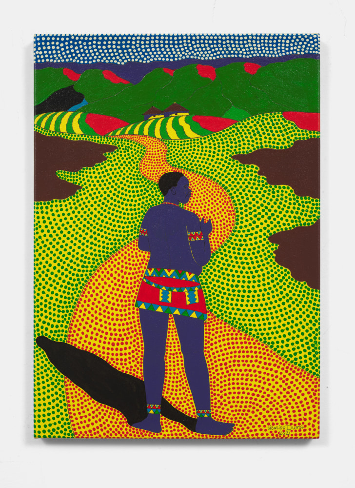 Sibusiso Duma
Akaseyona Intombi Sengoniwe, 2021
Acrylic on Canvas
23.43h x 16.54w x 1d in
59.50h x 42w x 2.54d cm