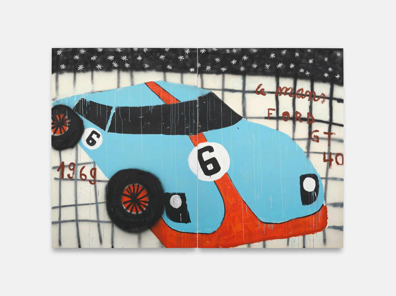 Gabrielle Graessle
ford gt 40, 2023
Acrylic, glitter and spray
70.25h x 102w x 1.25d in
178.44h x 259.08w x 3.18d cm