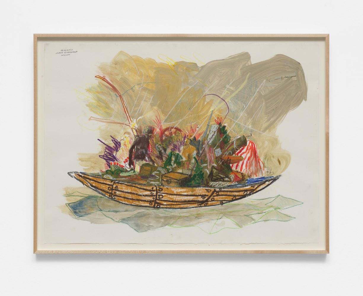 Joseph Olisaemeka Wilson
Fisherman on a Lazy River, 2021
Acrylic, oil, pastel, wax on paper
22h x 30w in
55.88h x 76.20w cm