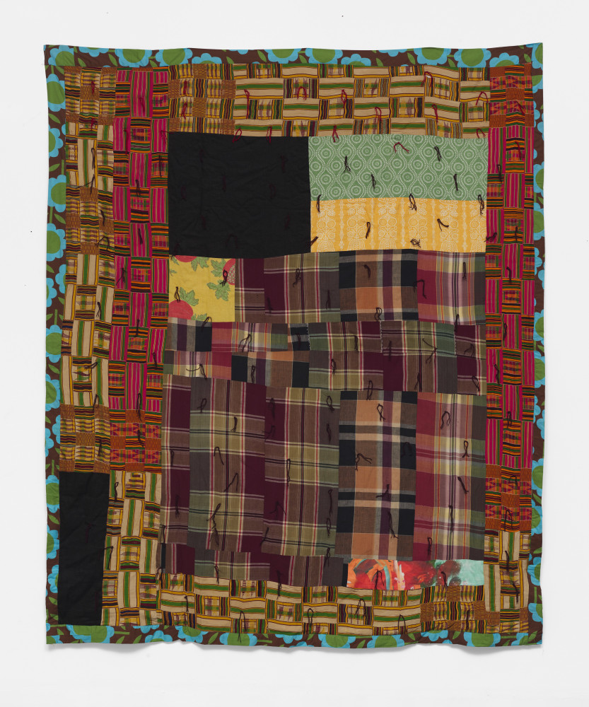Penny Cortright
Untitled, 2021
African Kente, japanese folk textile, Petra Cortright image,Marimekko, Raoul&amp;rsquo;s linen, and japanese cotton
84h x 98w in
213.36h x 248.92w cm