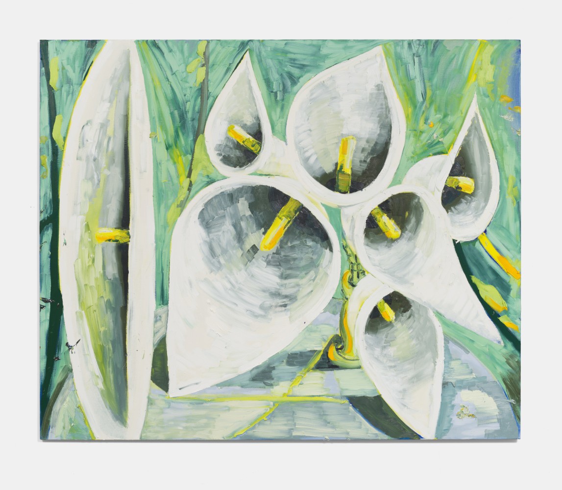 Ken Taylor Reynaga
Calla Lilies (bluish green ballet), 2022
Oil on linen
79h x 95w in
200.66h x 241.30w cm