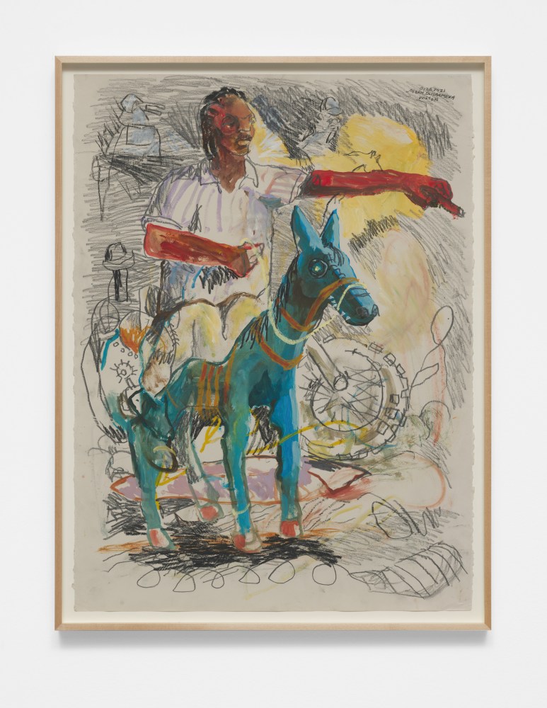 Joseph Olisaemeka Wilson
One of our riders (with a blue horse), 2021
Graphite, oil, acrylic, pastel on paper
30h x 22w in
76.20h x 55.88w cm