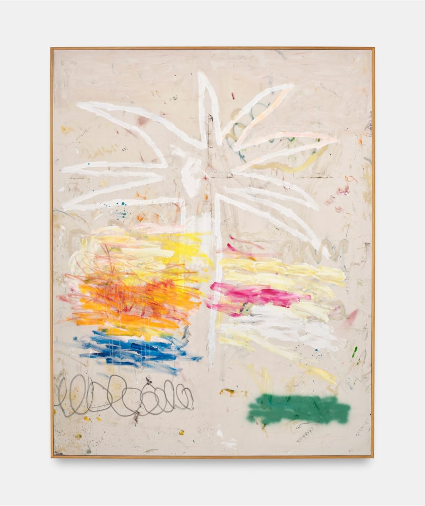 Douglas Knesse
TINHA UMA PALMEIRA NA PAISAGEM I, 2024
Acrylic, oil pastel and spray, canvas
90.50h x 70.75w x 1.25d in
229.87h x 179.71w x 3.18d cm