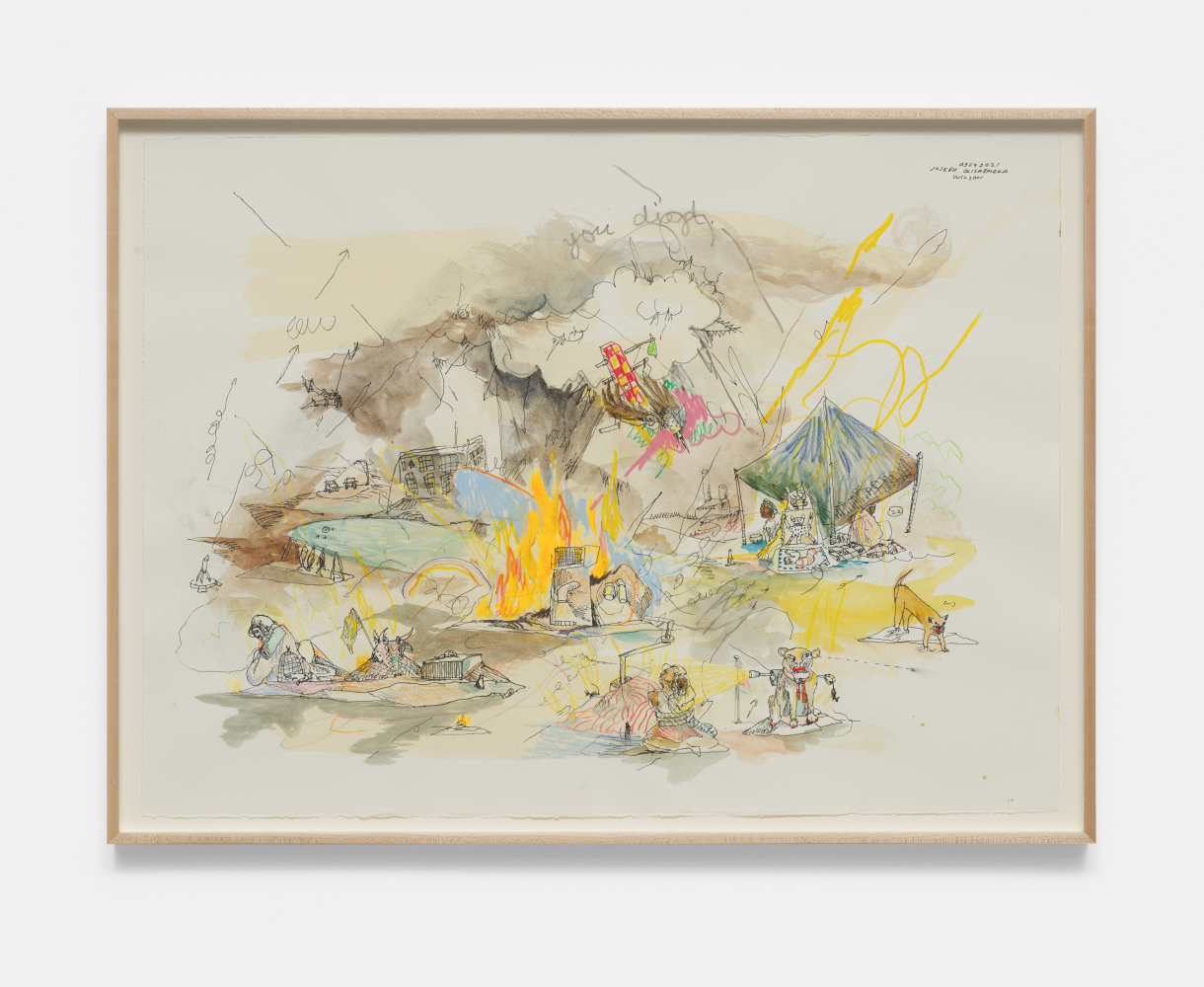 Joseph Olisaemeka Wilson
Fires in our camp, 2021
Pen, watercolor, colored pencil, graphite on paper
22h x 30w in
55.88h x 76.20w cm