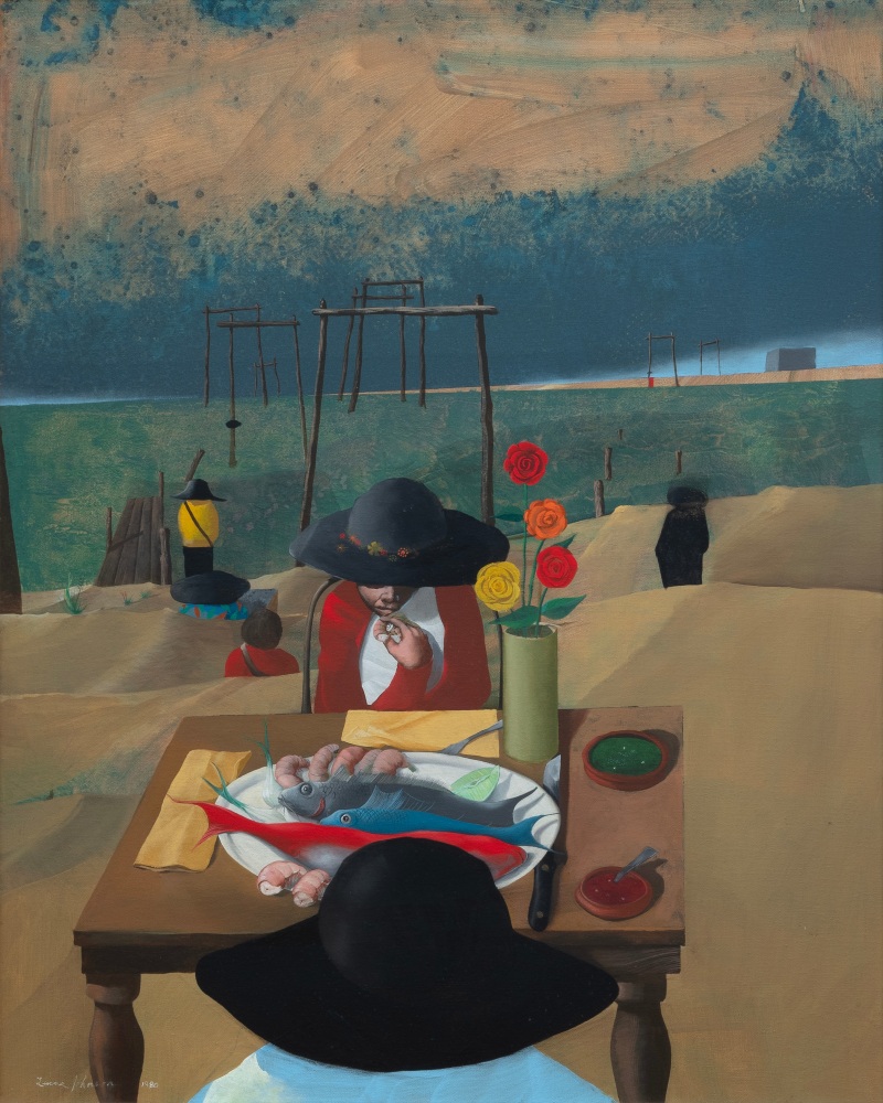 Lucas Johnson - "The Gulf", 1980 oil on canvas 30" x 24" MC 1075, Moody Gallery