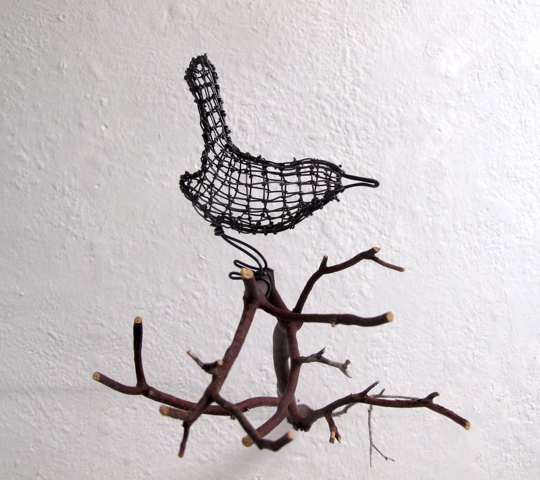 Helen Altman Wren (facing right), 2022 wire, Manzanita branch 9" x 10" x 15" HA 802 Moody Gallery