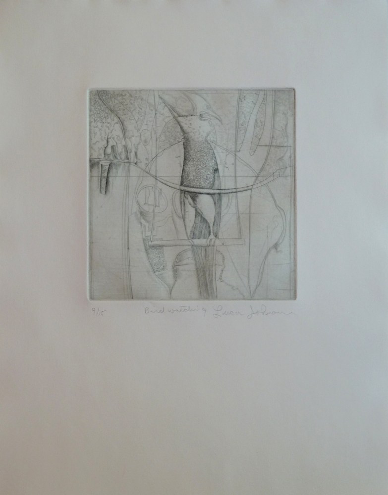 Lucas Johnson Bird Watching, 1999 etching, drypoint, mezzotint, ed: 10/15 19" x 15" LJ 774 Moody Gallery