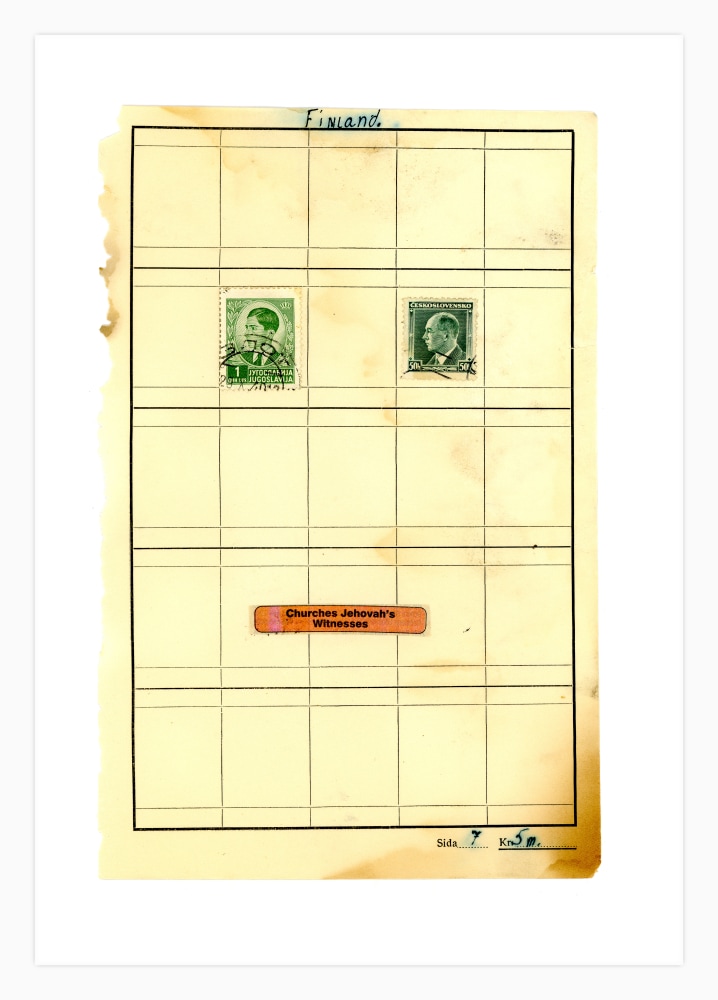 Jerry Jeanmard Finland (Stamps Collection), 2017 collage on paper 8 3/4" x 5 3/4" JJ 170 Moody Gallery