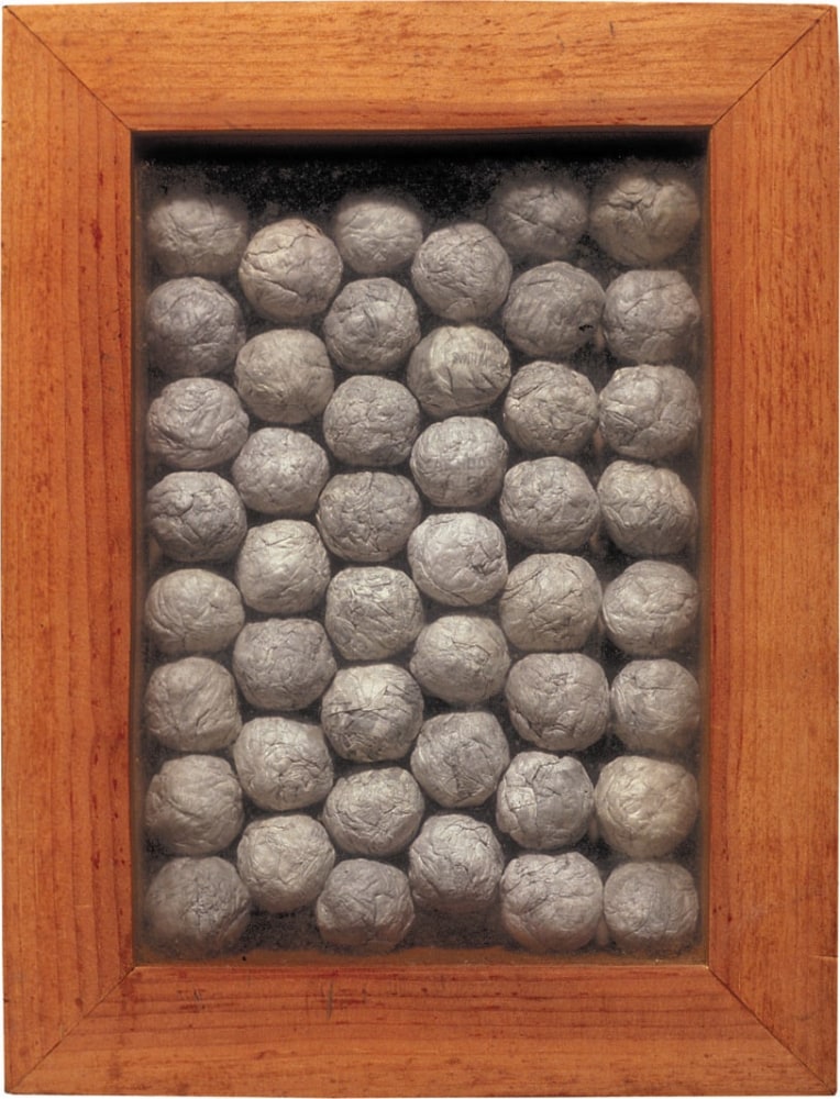 Al Souza 46 Big Spitballs, 2005 paper in wood and glass box 11 3/4" x 9" x 2 1/2" AS 599