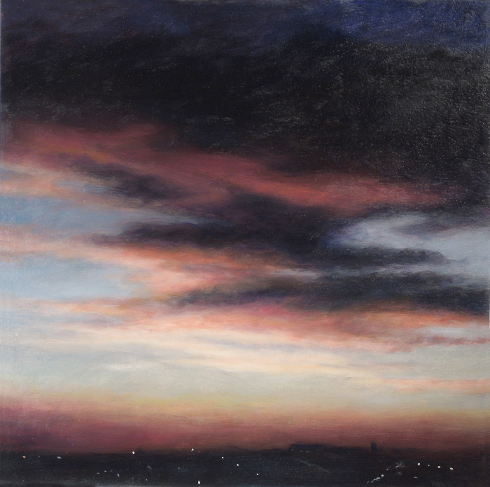 Jean Carruthers Wetta Dusk from the Air, 2013 oil on multi-media board 16" x 16" JCW 11 Moody Gallery