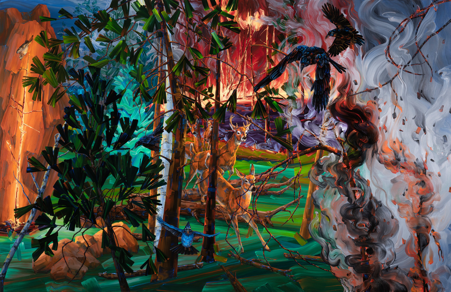 Melissa Miller Forest Fire, 2019 oil on canvas 65" x 100" MM 79 Moody Gallery