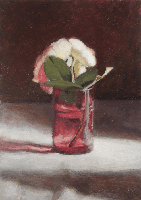Jean Carruthers Wetta Roses in Cranberry Glass, 2014 oil on multi-media board 7" x 5" JCW 9 Moody Gallery