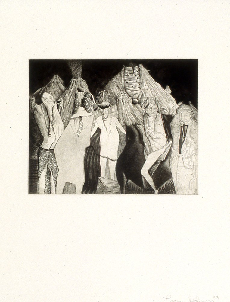Lucas Johnson Lisa's Mountain, 1993 etching, aquatint, drypoint, ed: a/p 18" x 15 1/2" MC 908 Moody Gallery
