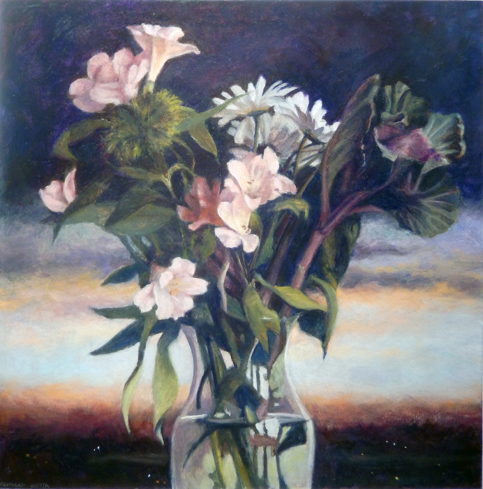 Jean Carruthers Wetta Bouquet at Dusk, 2014 oil on multi-media board 16" x 16" JCW 13 Moody gallery