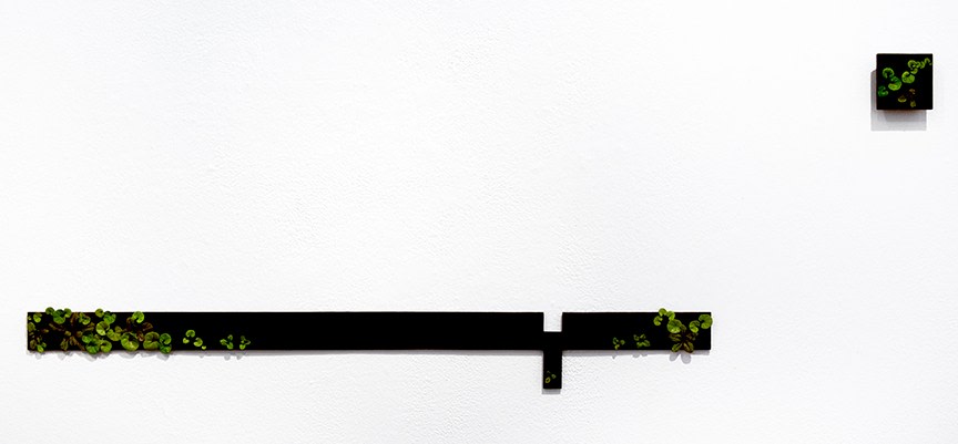 Page Kempner A Theoretical Framework, 2017 painted cast bronze 17 1/2" x 48" x 1/2" installed PK 420, Moody Gallery