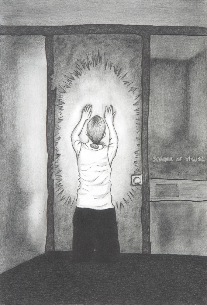 Michael Bise Blind Man in the School of the Visual, 2022 graphite on paper 16 7/8" x 11 1/2" MB 126 Moody Gallery