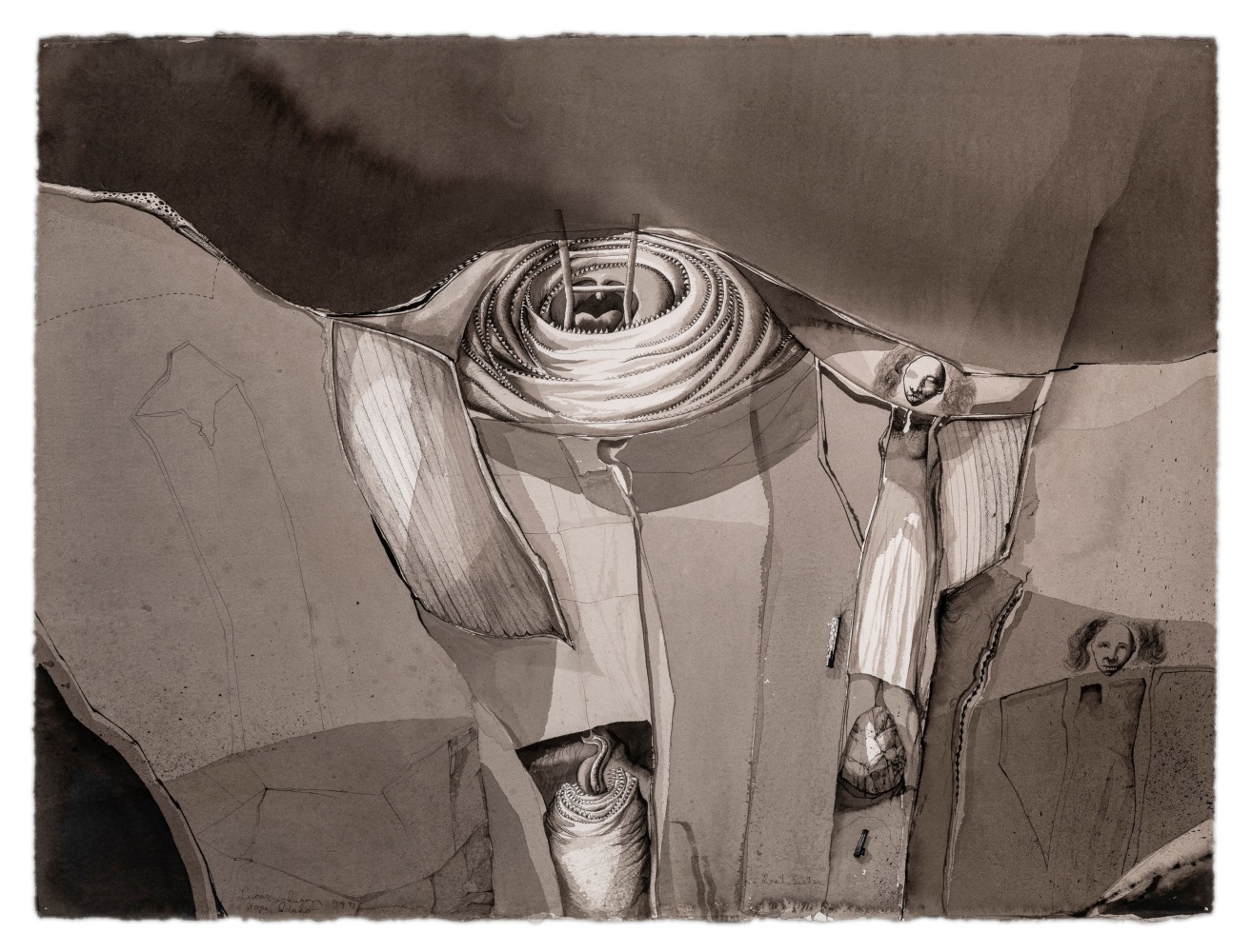 Lucas Johnson - "Lost Sister (Drawings from the Underworld)", 1993 ink and ink wash on paper 22 1/2'' x 30 1/8'' MC 1153, Moody Gallery