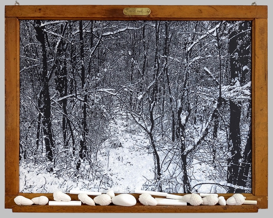 Helen Altman
Faint Trail, 2023
vintage slate chalkboard, acrylic, cast plaster and chalk
21" x 26 1/2" x 1 2"
HA 841