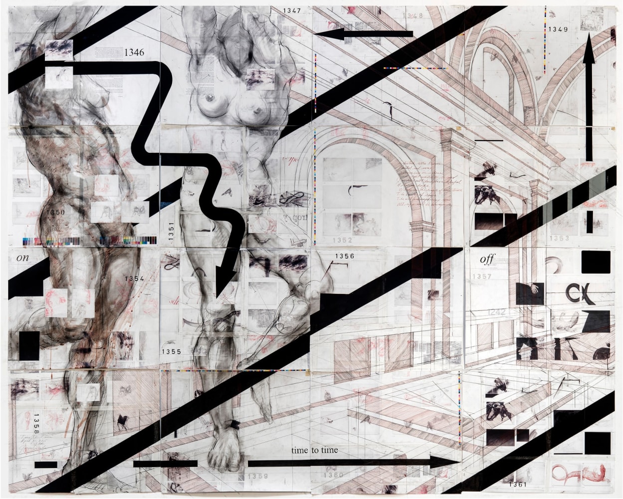 James Drake Time to Time, 2015 charcoal, graphite, ink on book pages 76" x 96" JD 427