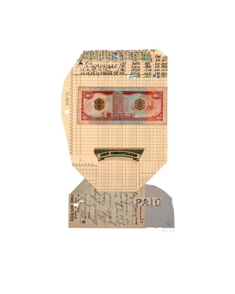Jerry Jeanmard Financier, 2020 collage on paper 20" x 16" JJ 245 Moody Gallery
