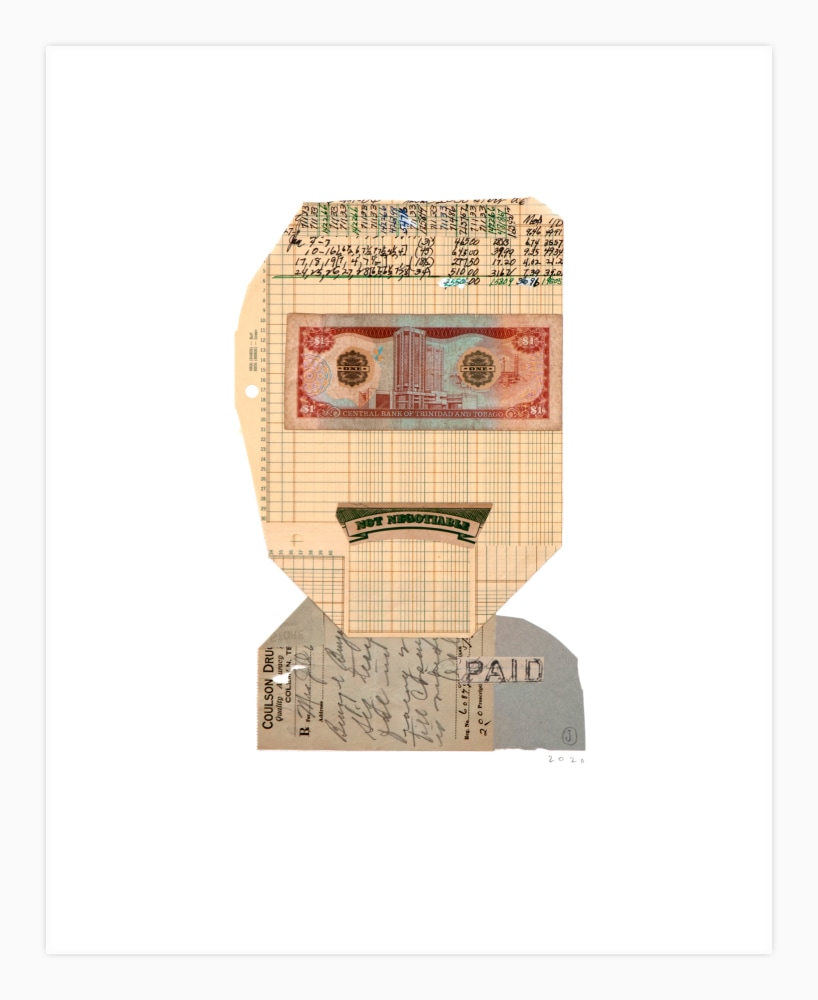 Jerry Jeanmard Financier, 2020 collage on paper 20" x 16" JJ 245 Moody Gallery