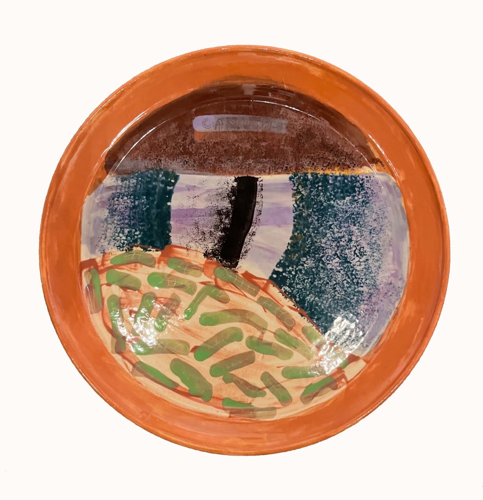 Lucas Johnson Campo, 1991 glazed ceramic platter 17 1/2" diameter LJ 460, Moody Gallery