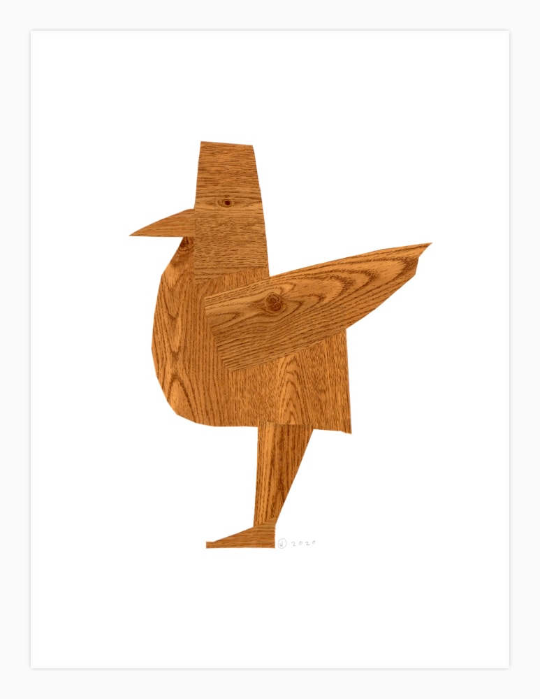 Jerry Jeanmard Woodhen, 2020 collage on paper 20 1/8" x 15 1/8" JJ 266 Moody Gallery