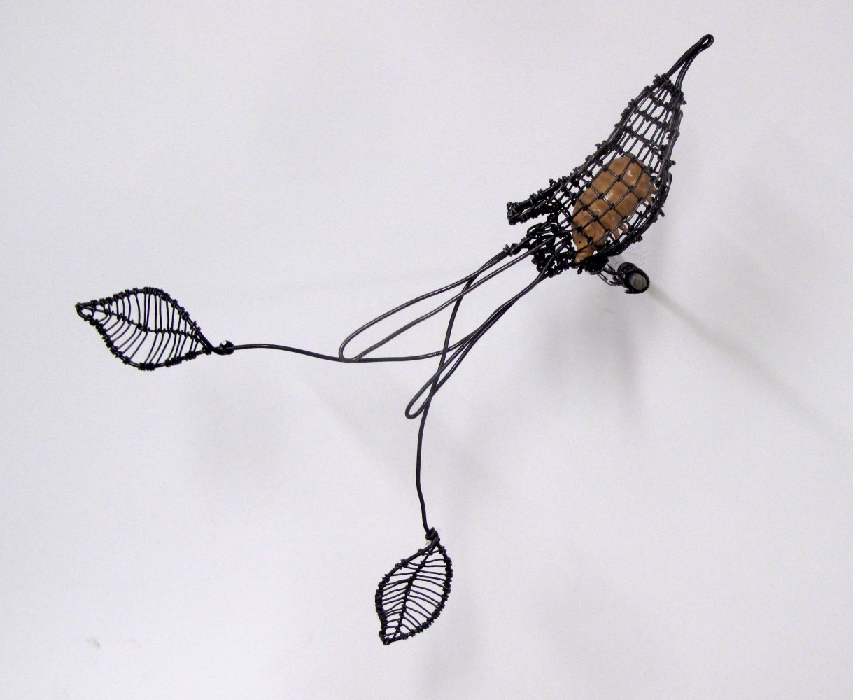 Helen Altman Pink Pig / Hummer, 2023 steel wire, vintage Britains lead pig, metal perch 4" x 10" x 4 1/2" HA 846