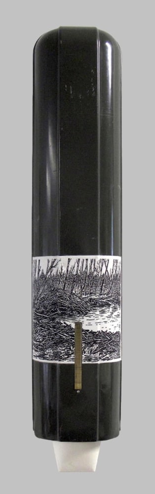 Helen Altman Reservoir, 2017 vintage cup dispenser, cups, acrylic, laser print 17" x 3 1/2" x 3" HA 699 Moody Gallery