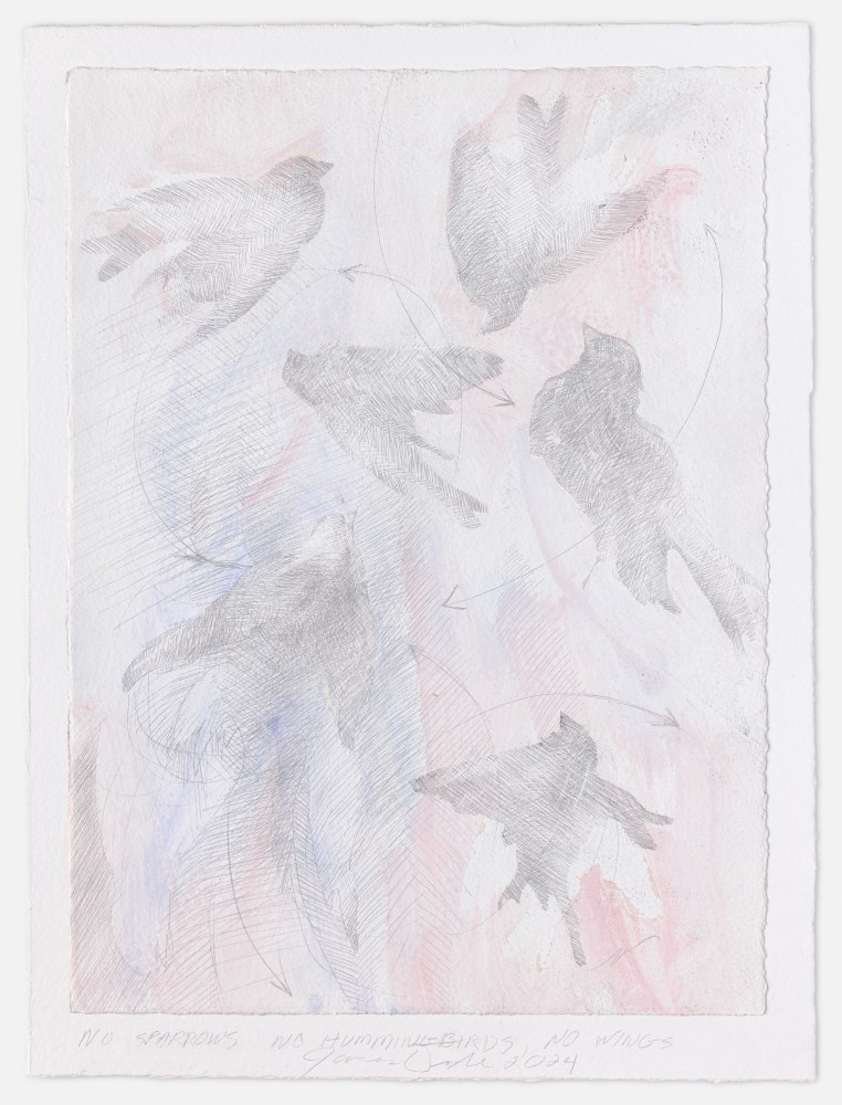 James Drake, No Sparrows, No Hummingbirds, No Wings, 2024 goldpoint, collage, and ink on gessoed paper 16 3/4'' x 12 5/8'' JD 399, Moody Gallery