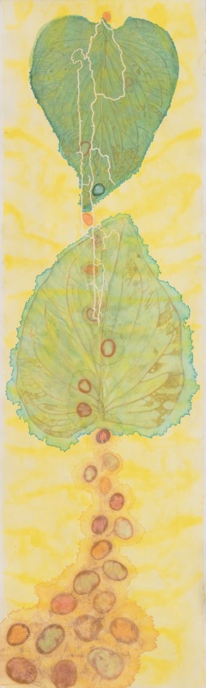 Liz Ward Greenstone Trail Tantra, 2021 watercolor, pastel, gouache, and collage on Japanese paper 67" x 20" LW 299 Moody Gallery