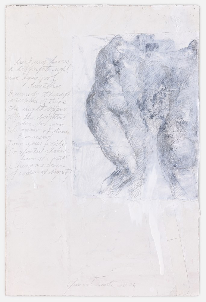 James Drake Drinking from a different well, 2024 silverpoint, collage, and ink on gessoed paper 21 1/8'' x 14 1/4'' JD 392, Moody Gallery