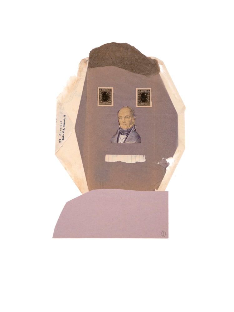 Jerry Jeanmard Puceman, 2019 collage on paper 20" x 15" JJ 226 Moody Gallery