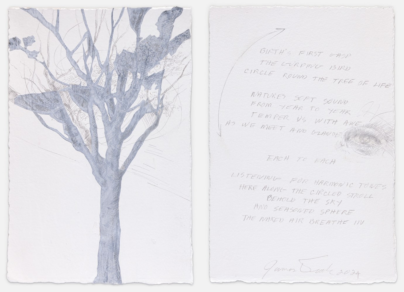 James Drake, Birth's First Gasp, 2024 silverpoint, collage, ink on gessoed paper 11 3/8'' x 7 5/8'' JD 394, Moody Gallery