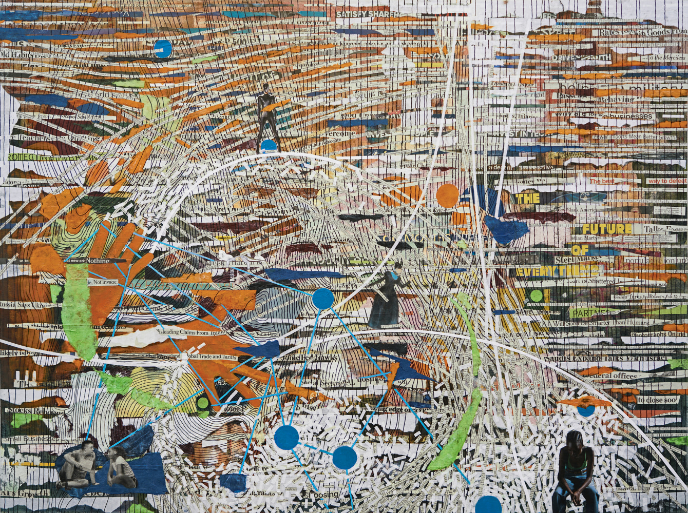 Sherry Tseng Hill warp and woof, 2025 de-acidified newsprint, lotka and mulberry paper, acrylic on canvas 36" x 48" STH 83