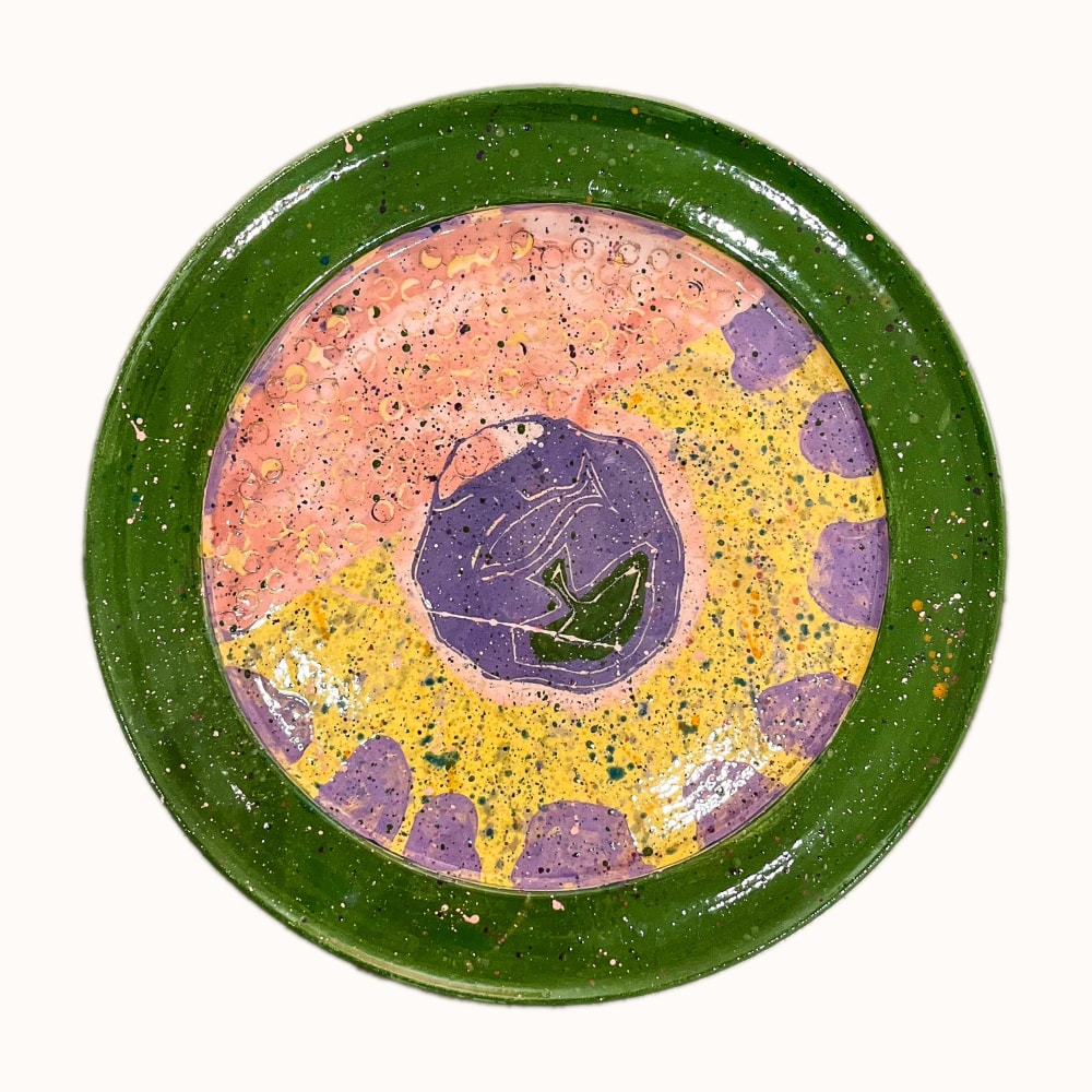 Lucas Johnson untitled-ceramic platter, 1988 glazed ceramic 18" diameter LJ 353, Moody Gallery