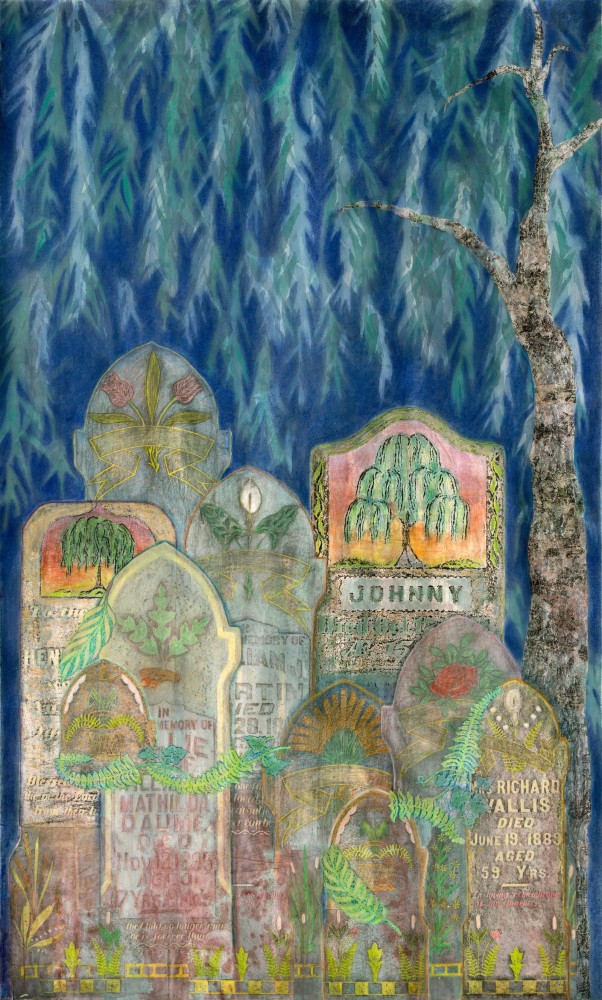 Liz Ward Weeping Willow, 2023 watercolor, pastel, and collage on paper 75 1/4” x 45 1/4” LW 336
