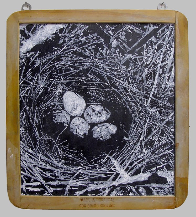 Helen Altman Nest 18, 2019 acrylic on slate chalkboard 10 3/4" x 9 1/4" HA 765 Moody Gallery