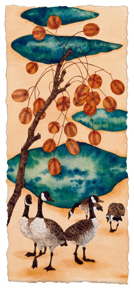 Melissa Miller Pods & Ponds (3), 2004 gouache on paper 14 1/4" x 6 3/4" MM 58 Moody gallery