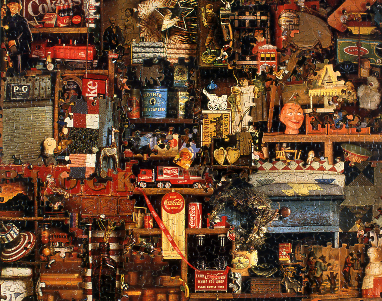 Al Souza While You Shop, 2003 puzzle parts and glue on wood 20" x 24" AS 975 Moody gallery