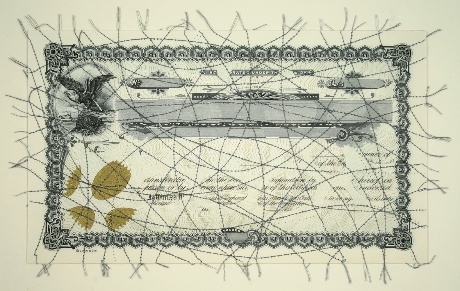 Al Souza Shares, 2008 cut paper, thread 5 13/16" x 9 15/16" AS 887 Moody gallery