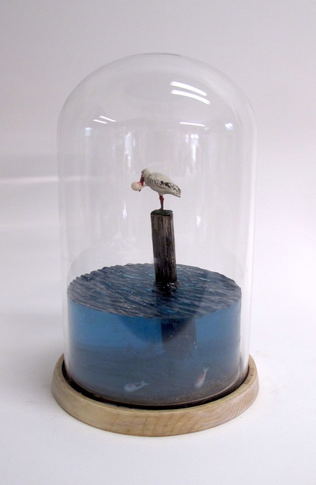 Helen Altman Delivery 2, 2023 cast plaster and resin, wood and glass 10 1/4" x 6 3/4" x 6 3/4" HA 864