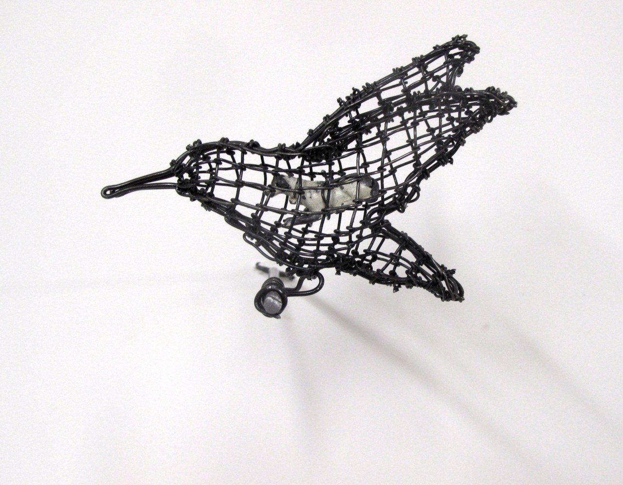 Helen Altman Lounging Hound / Hummer, 2023 steel wire, vintage Britains lead dog, metal perch 4" x 5" x 5 1/2" HA 848