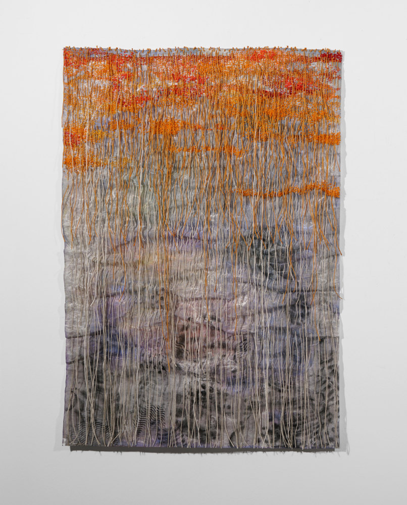 Sherry Tseng Hill for amber waves of grain, 2023 mulberry paper, acrylic paint, thread 35 1/2" x 24 1/2" STH 55 Moody Gallery