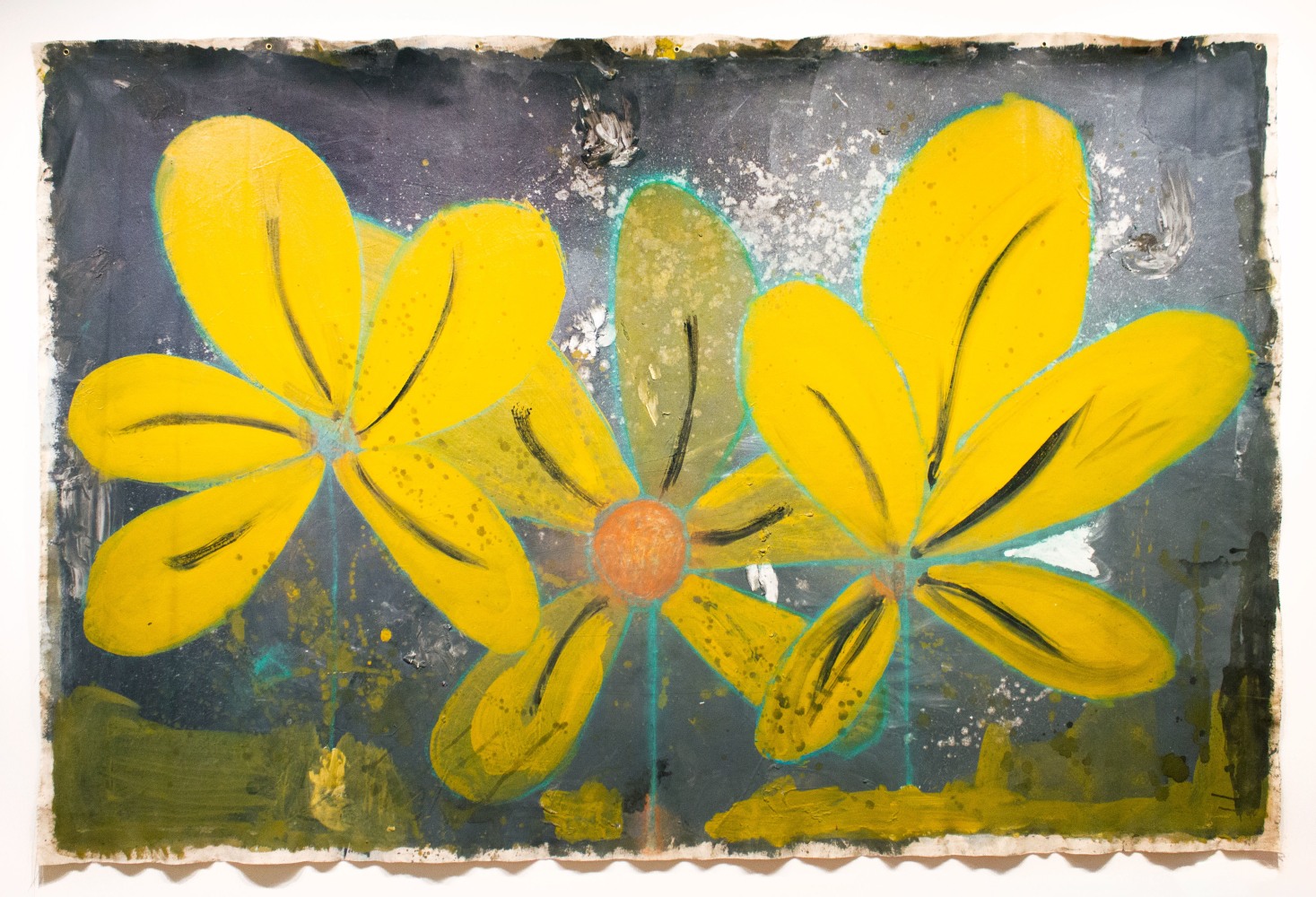performative action, ideas of how grief is supposed to be, 2021
Acrylic, oil stick, pastel, house paint, plaster
72 x 107 in. (182.9 x 271.8 cm)
Maso-1043-C
