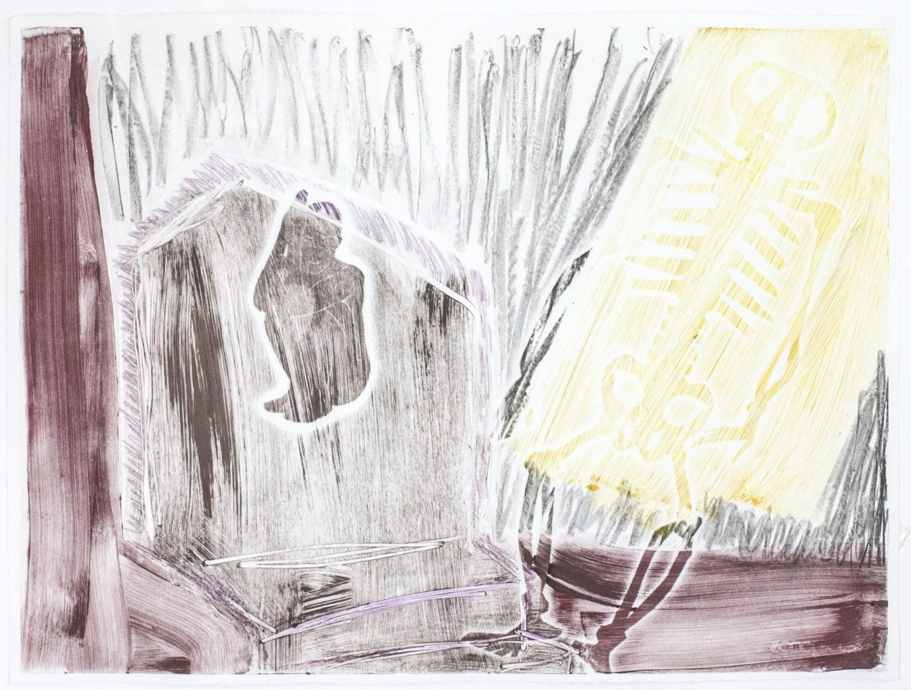 Sheltered II, 1997
Monoprint on Somerset velvet
Paper: 22 1/4 x 30 1/2 in. (56.5 x 77.5 cm)
Frame: 31 x 38 in. (78.7 x 96.5 cm)
SCO-0015-O