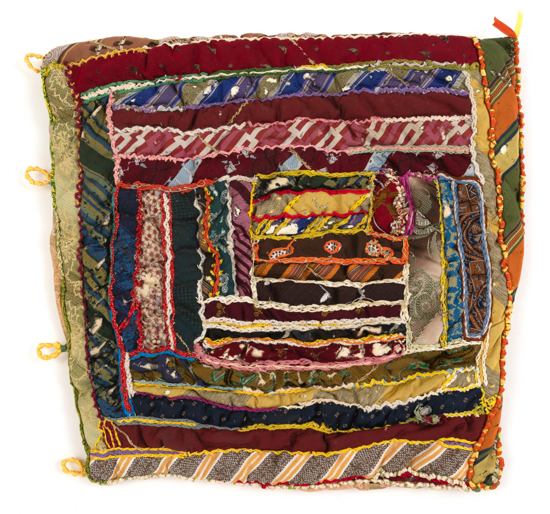 Untitled (Lap Cushion),&amp;nbsp;circa early 1990&amp;#39;s
Fabric, beads, buttons, ribbon, thread, repurposed silk and fiber ties
19 x 20 in. (48.3 x 50.8 cm)
TScot-1024-C
&amp;copy; The Estate of Elizabeth Talford Scott at Goya Contemporary Gallery