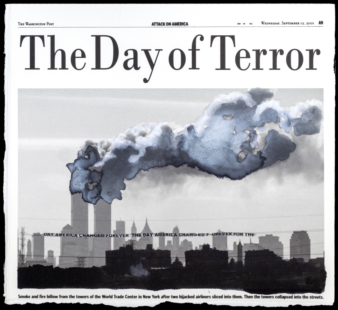 Layered News, NY-9/11/2001,&amp;nbsp;2019

Embroidered pigment print on Fabriano paper

12 x 12 in. (30.5 x 30.5 cm)

Edition of 5

Sala-1253-C