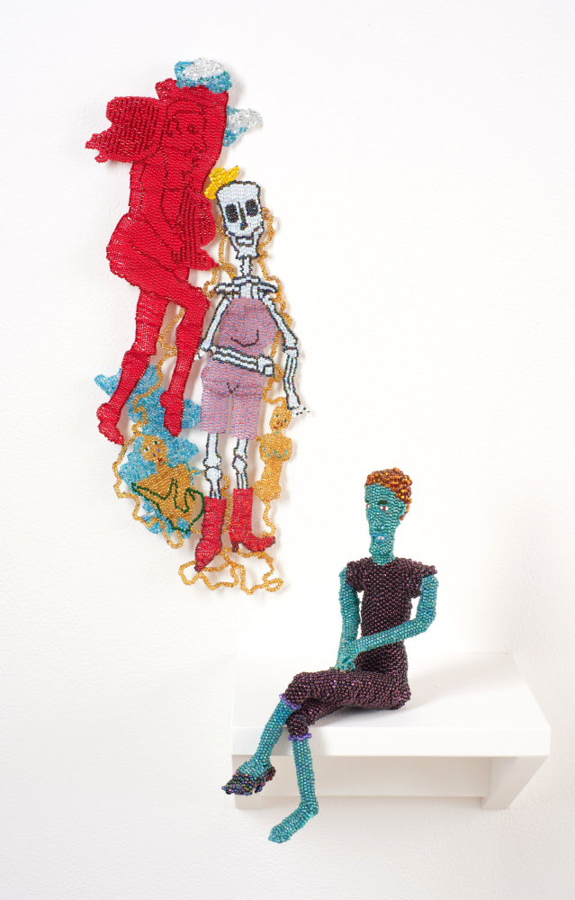 The Collector, 2022
Glass beads, thread, wire
Wall piece: 14.75 x 6 in. (37.47 x&amp;nbsp;15.24 cm)
Seated figure: 9 x 5.5 x 3 in. (22.86 x&amp;nbsp;13.97 x&amp;nbsp;7.62 cm)
Private Collection