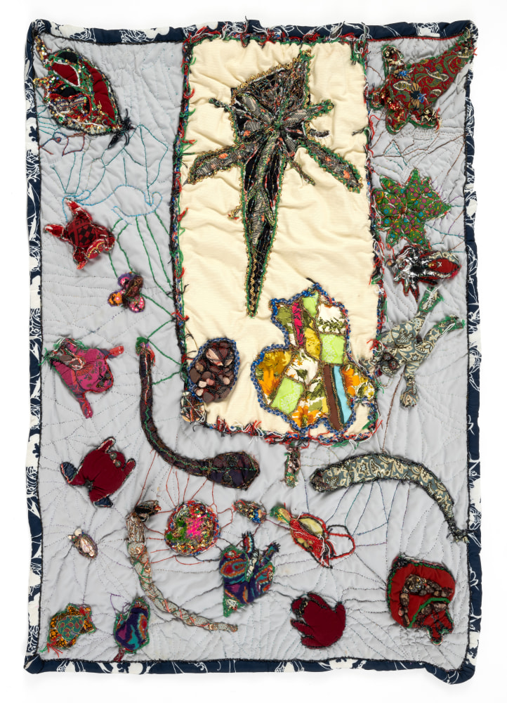 Voyage to the Bottom of the Sea, 1992
Fabric, rocks, beads, buttons, shells, sequins, ribbon, corduroy, metal, netting, thread, repurposed objects&amp;nbsp;
69 x 51 in. (175.3 x 129.5 cm)
TScott-1022-OSR
&amp;copy; The Estate of Elizabeth Talford Scott at Goya Contemporary Gallery